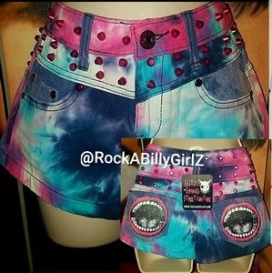 Too Fast Rat Baby Cowabunga Flower Power Tie Dye Glitter Shorts Big Mouth Studs